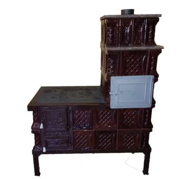 Mobilny piec terakotowy Gospodarul, 5 rzędów, płyta grzewcza środkowa, zasilanie i piekarnik po prawej, brązowy, 140 cm x 101 cm x 46 cm